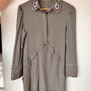 Mango Black and White Checkered Long Sleeve Dress